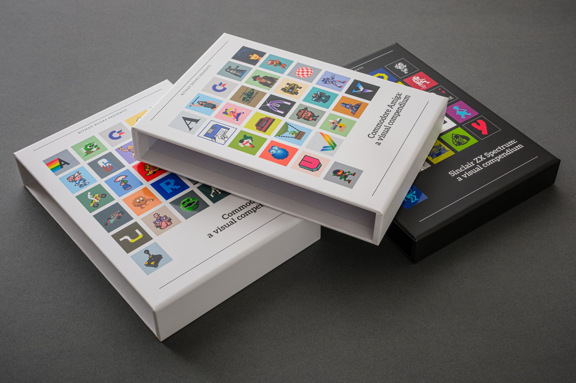 Slipcases for Commodore 64, Commodore Amiga and Sinclair ZX Spectrum hardbacks